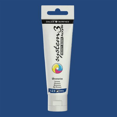 Akrylfärg i tub System3 Heavy Body Ultramarine Blue 123 med färgprov