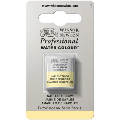 Förpackning med Winsor & Newton Professional akvarellfärg Naples Yellow halvkopp