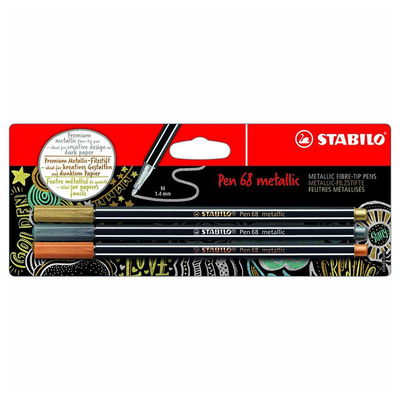 Stabilo Pen 68 Metallic 3-pack 1,4 mm Metalliska fiberspetspennor Stabilo Pen 68 I silver, guld och koppar