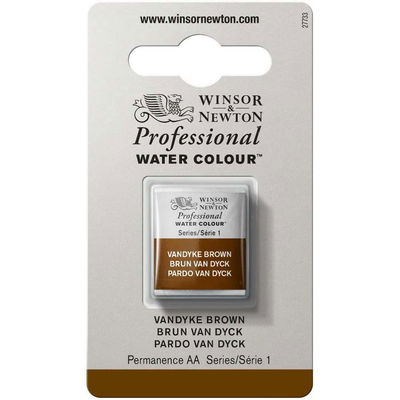 Förpackning med Winsor & Newton Professional akvarellfärg Vandyke Brown halvkopp