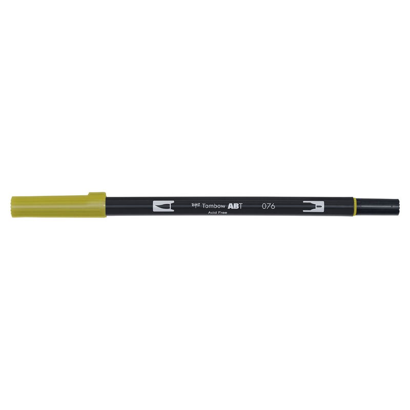 Vattenbaserad penna med två spetsar, en fineliner och en penselspets, Tombow ABT Dual Brush Green Ochre