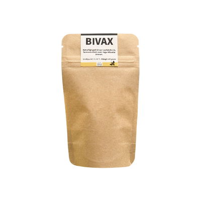 Bivax 100 gram i naturfärgad förpackning. Lämplig till ljus, möbelvård och mycket mer