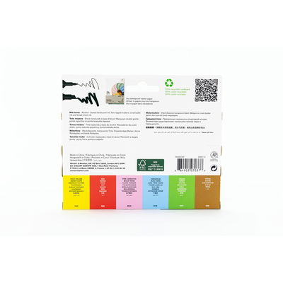 Winsor & Newton Promarker Mid Tones 6-pack baksida av förpackning med färger och info