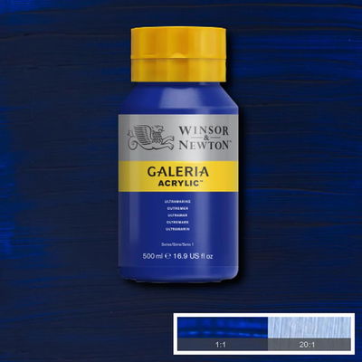 Flaska med 500 ml akrylfärg. Winsor & Newton Galeria Ultramarine