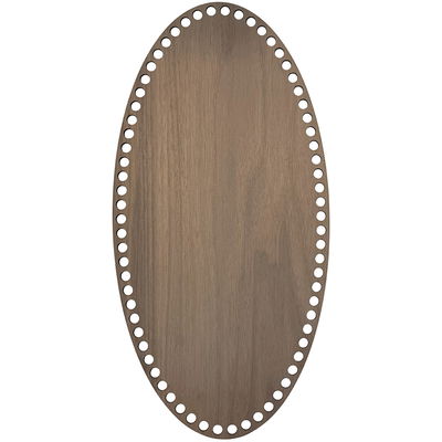 Smal Oval korgbotten 20x40 cm i valnötsfanér, laserskuren träfiberskiva med 9 mm hål, frilagd mot vit bakgrund