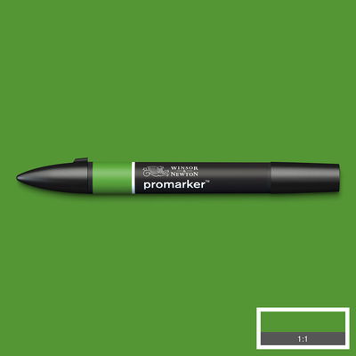 Winsor & Newton Promarker Forest Green G356 marker med färgprov och bakgrund i samma ton