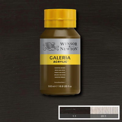 Flaska med 500 ml akrylfärg. Winsor & Newton Galeria Vandyke Brown