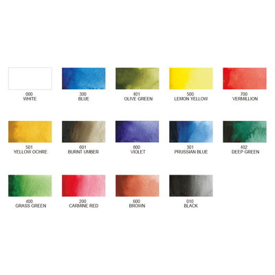 Färgkarta till Zig Transparent Watercolor Set 14 colors