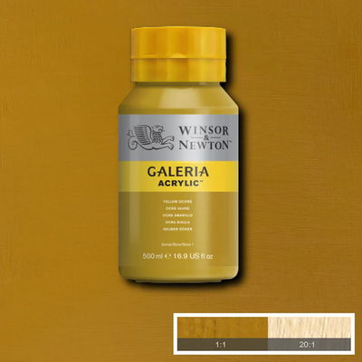 Flaska med 500 ml akrylfärg. Winsor & Newton Galeria Yellow Ochre