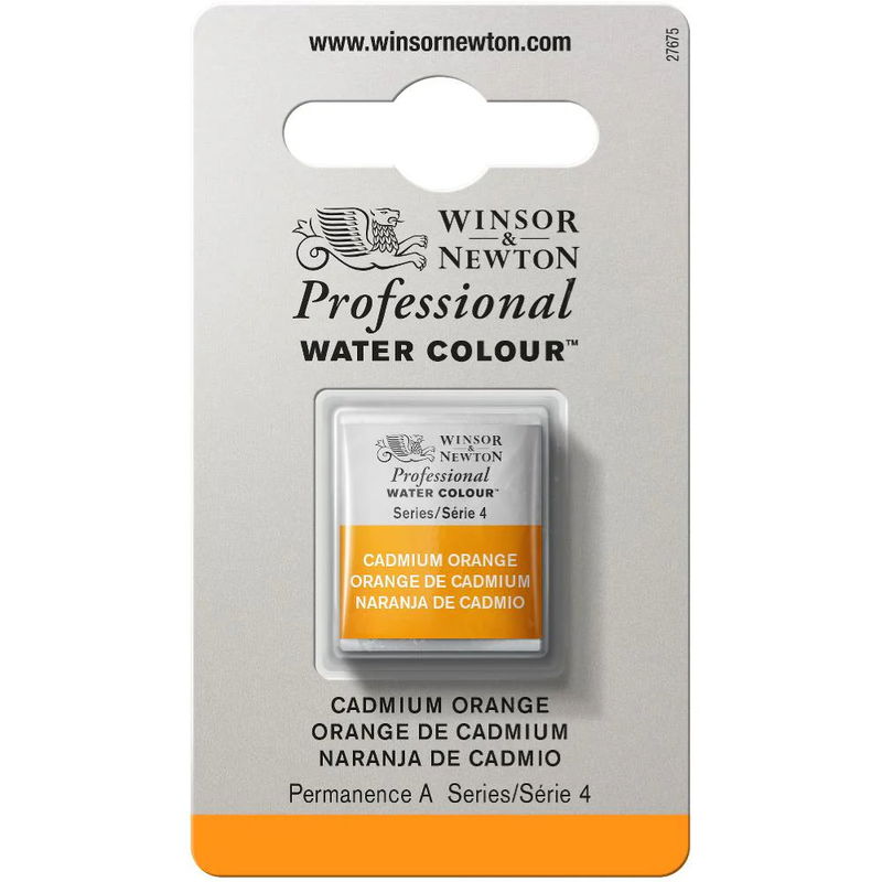 Förpackning med Winsor & Newton Professional akvarellfärg Cadmium Orange halvkopp