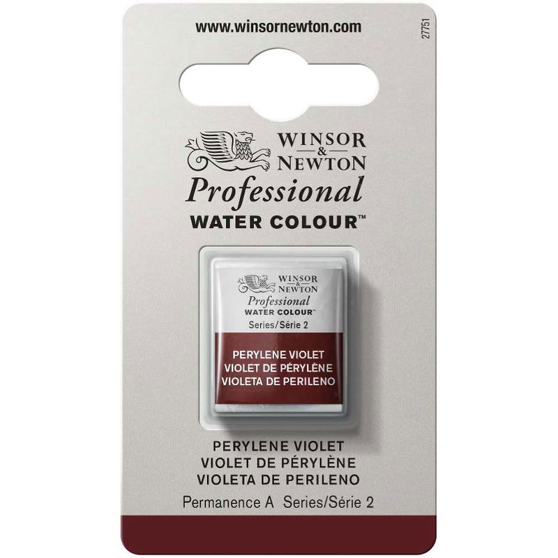 Förpackning med Winsor & Newton Professional akvarellfärg Perylene Violet halvkopp