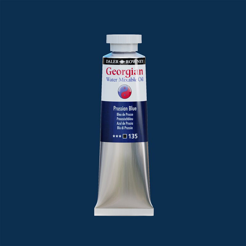 Georgian Water Mixable Oil Paint Prussian Blue 37 ml vattenlöslig oljefärg i tub på bakgrund i samma färg