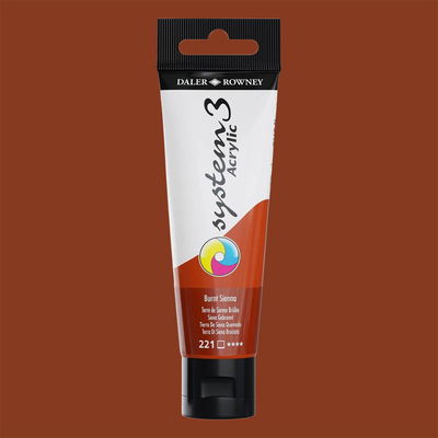 Akrylfärg i tub System3 Acrylic Burnt Sienna 221 med färgprov
