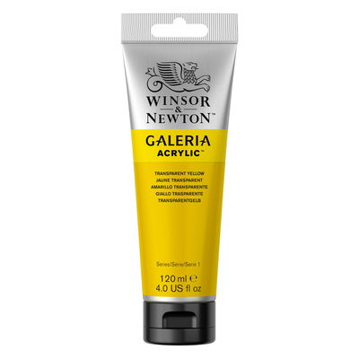Tub med 120 ml akrylfärg. Winsor & Newton Galeria Transparent Yellow