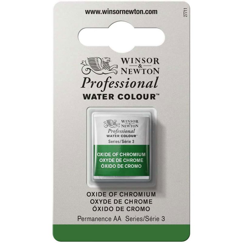 Förpackning med Winsor & Newton Professional akvarellfärg Oxide of Chromium halvkopp