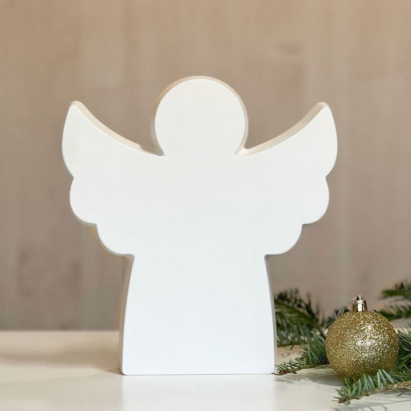 Gjutform ängel från Cria - Gjut din egen ängel till julpynt och dekoration Gjutform ängel i betong med juldekorationer - form för egen julängel