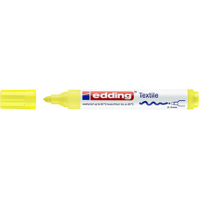 Textilmarker med 2-3 mm spets. Tvättbar i 60 grader. Färg: Neongul
