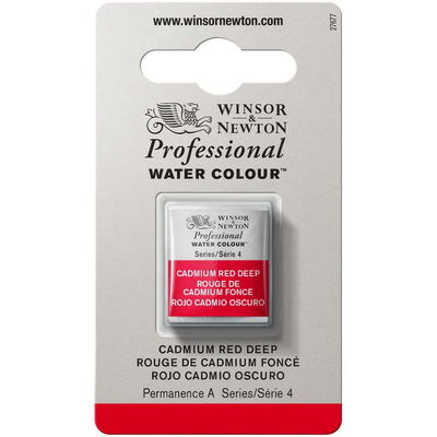 Förpackning med Winsor & Newton Professional akvarellfärg Cadmium Red Deep halvkopp