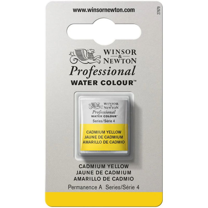 Förpackning med Winsor & Newton Professional akvarellfärg Cadmium Yellow halvkopp