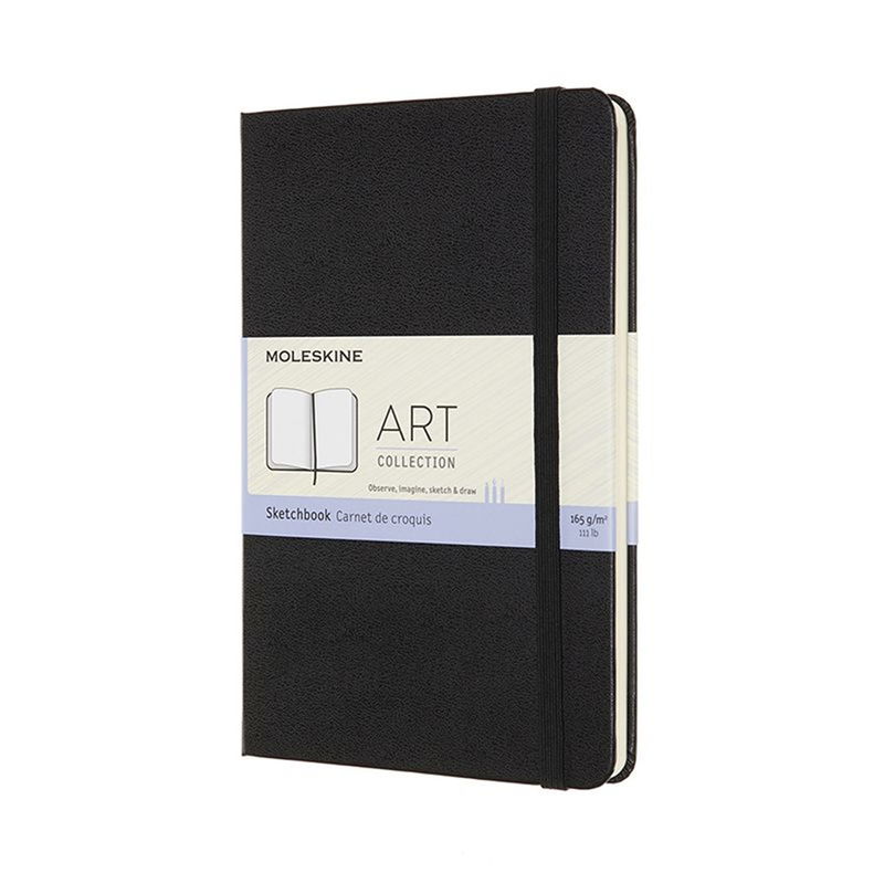 Moleskine Art Skissblock Medium Svart A5, svart block med etikett