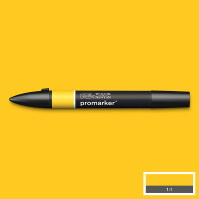 Winsor & Newton Promarker Sunflower Y156 Winsor & Newton Promarker Sunflower Y156 marker med färgprov och bakgrund i samma ton