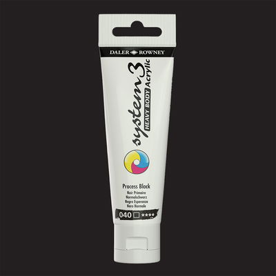 Akrylfärg i tub System3 Heavy Body Process Black 040 med färgprov