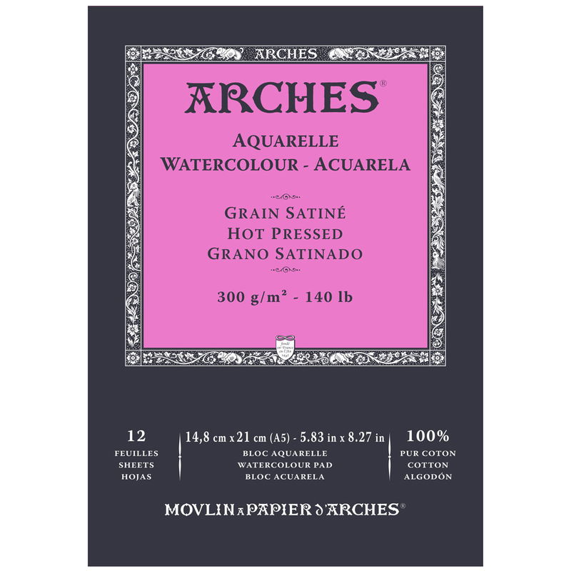 Arches akvarellblock, Slät gräng, Hot pressed. A5