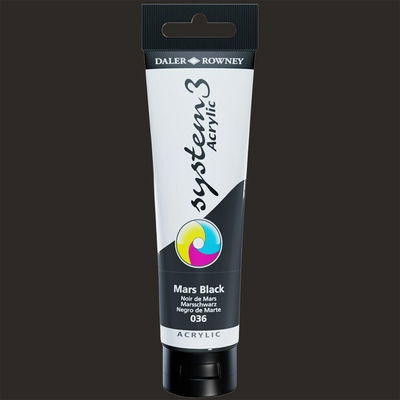 Akrylfärg i tub System3 Acrylic Mars Black 036 150 ml med färgprov