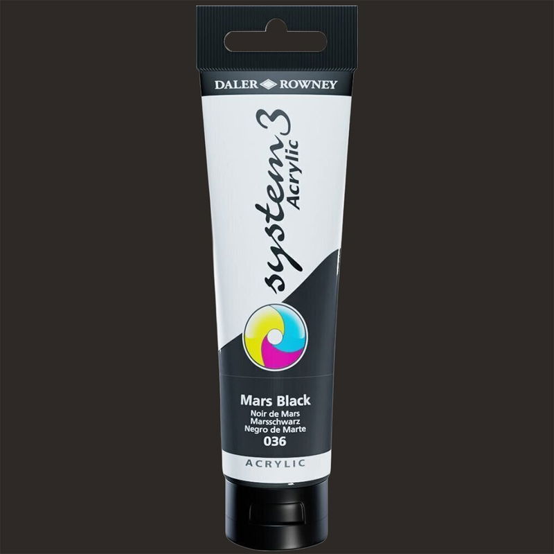Akrylfärg i tub System3 Acrylic Mars Black 036 150 ml med färgprov
