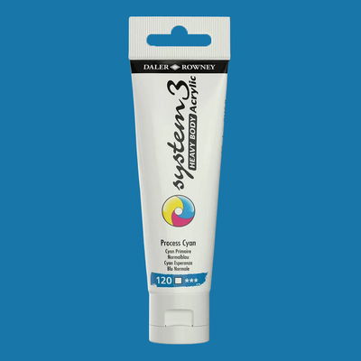 Akrylfärg i tub System3 Heavy Body Process Cyan 120 med färgprov