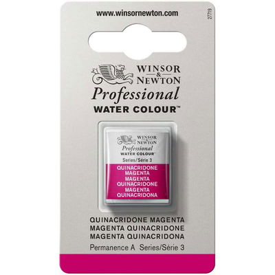 Förpackning med Winsor & Newton Professional akvarellfärg Quinacridone Magenta halvkopp