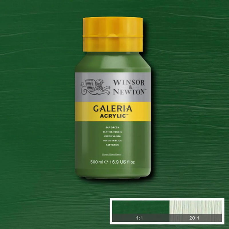 Flaska med 500 ml akrylfärg. Winsor & Newton Galeria Sap Green