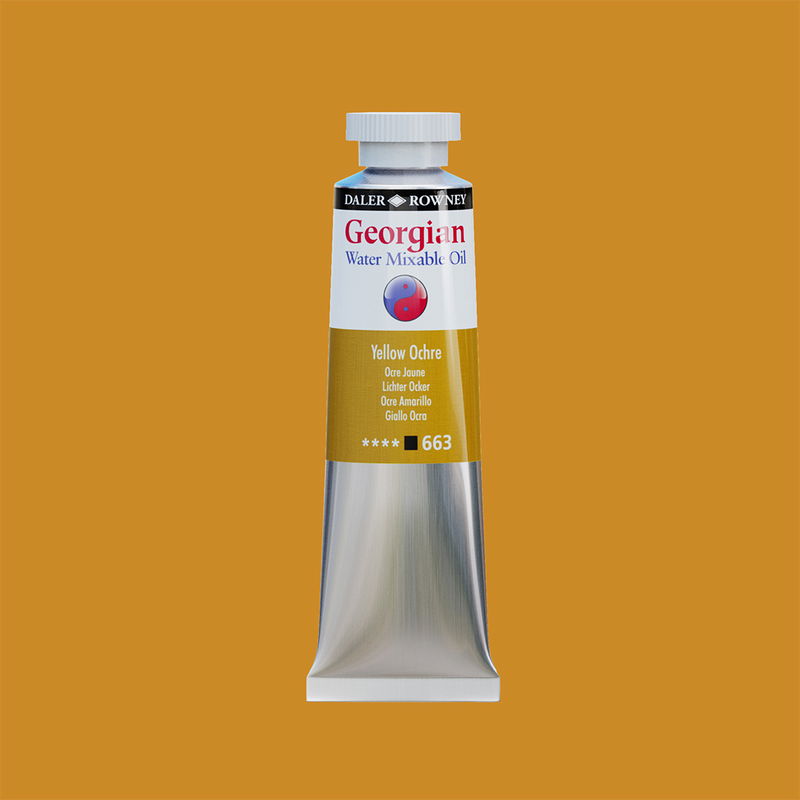 Georgian Water Mixable Oil Paint Yellow Ochre 37 ml vattenlöslig oljefärg i tub på bakgrund i samma färg