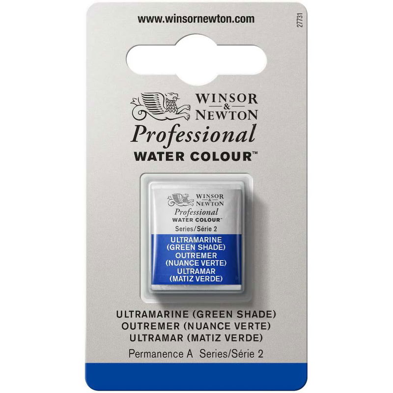 Förpackning med Winsor & Newton Professional akvarellfärg Ultramarine (Green Shade) halvkopp