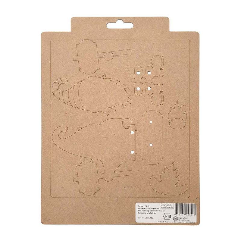 Tomte på kant, skylt, DIY-kit från Cria med delar laserskurna i MDF-platta utan plastförpackning