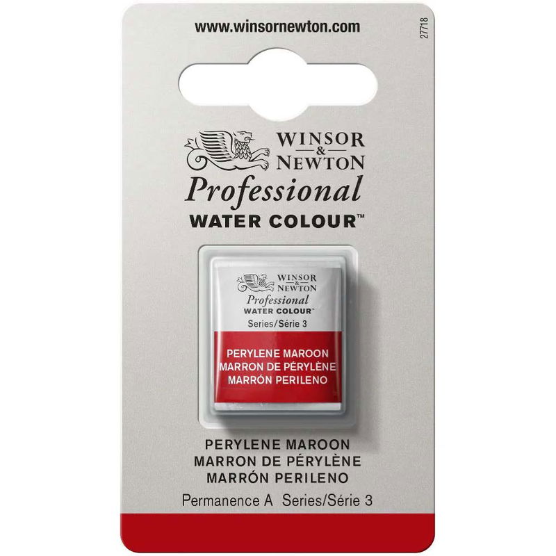 Förpackning med Winsor & Newton Professional akvarellfärg Perylene Maroon halvkopp