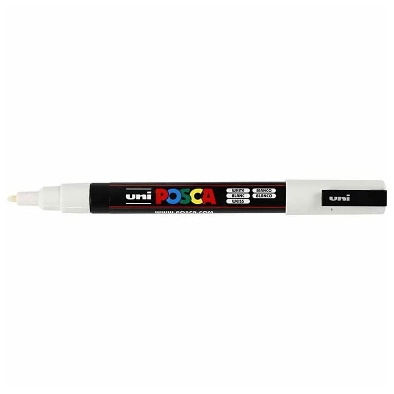 Posca PC-3M White med spets synlig, öppen marker sedd från sidan