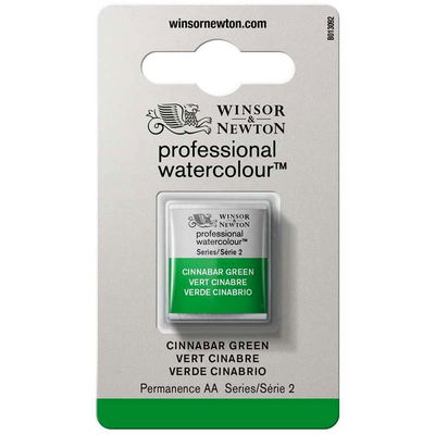 Förpackning med Winsor & Newton Professional akvarellfärg Cinnabar Green halvkopp