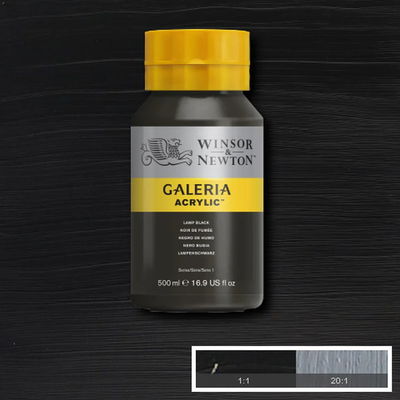 Flaska med 500 ml akrylfärg. Winsor & Newton Galeria Lamp Black
