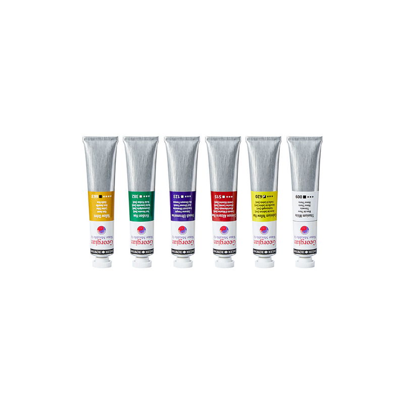 Georgian Water Mixable Oil Paint Starter Set 6x20 ml Frilagd bild på tuberna i paketet