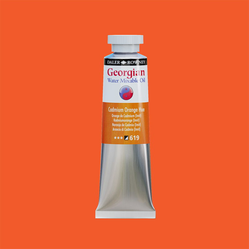 Georgian Water Mixable Oil Paint Cadmium Orange Hue 37 ml vattenlöslig oljefärg i tub på bakgrund i samma färg