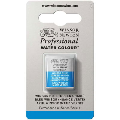 Förpackning med Winsor & Newton Professional akvarellfärg Winsor Blue (Green Shade) halvkopp