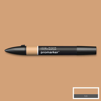 Winsor & Newton Promarker Cinnamon O427 marker med färgprov och bakgrund i samma ton