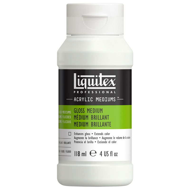 Liquitex Professional Gloss Medium 118 ml,  flaska med grön etikett för akrylmåleri