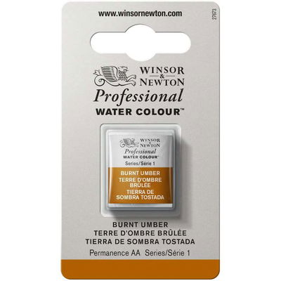 Förpackning med Winsor & Newton Professional akvarellfärg Burnt Umber halvkopp