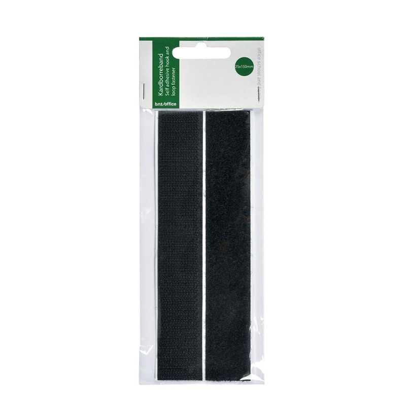 Självhäftande kardborreband svart 25×150 mm i förpackning