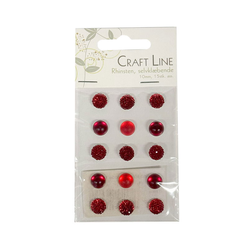 Självhäftande rhinestones röd mix 10 mm, 15 st