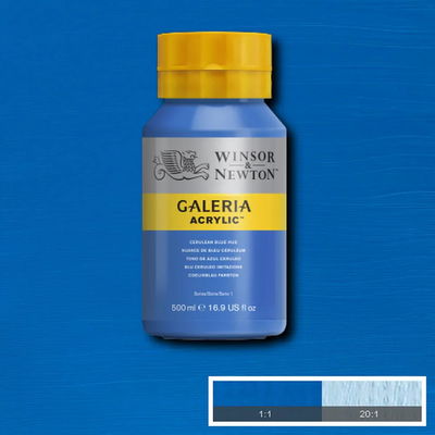 Flaska med 500 ml akrylfärg. Winsor & Newton Galeria Winsor Cerulean Blue Hue