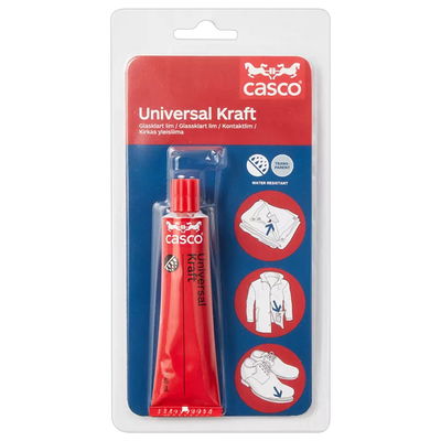 Casco Universal Kraft 40 ml universallim i förpackning. Lämlig till glas, plast, trä, keramik, läder och mycket mer