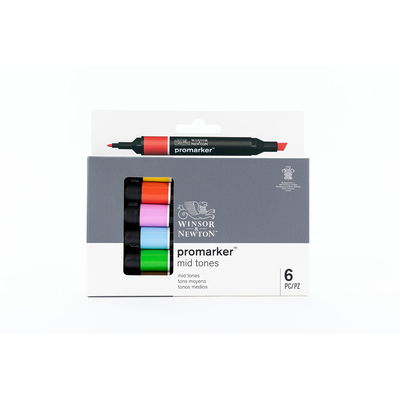 Winsor & Newton Promarker Mid Tones 6-pack framsida av förpackning